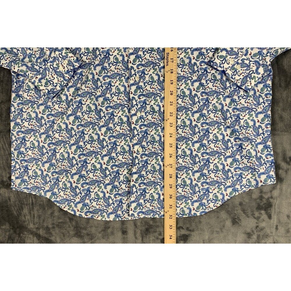 Paul Fredrick Paisley Button Up Shirt Blue Men’s 17.5 X 33 Classic Fit Hippie - Picture 8 of 8